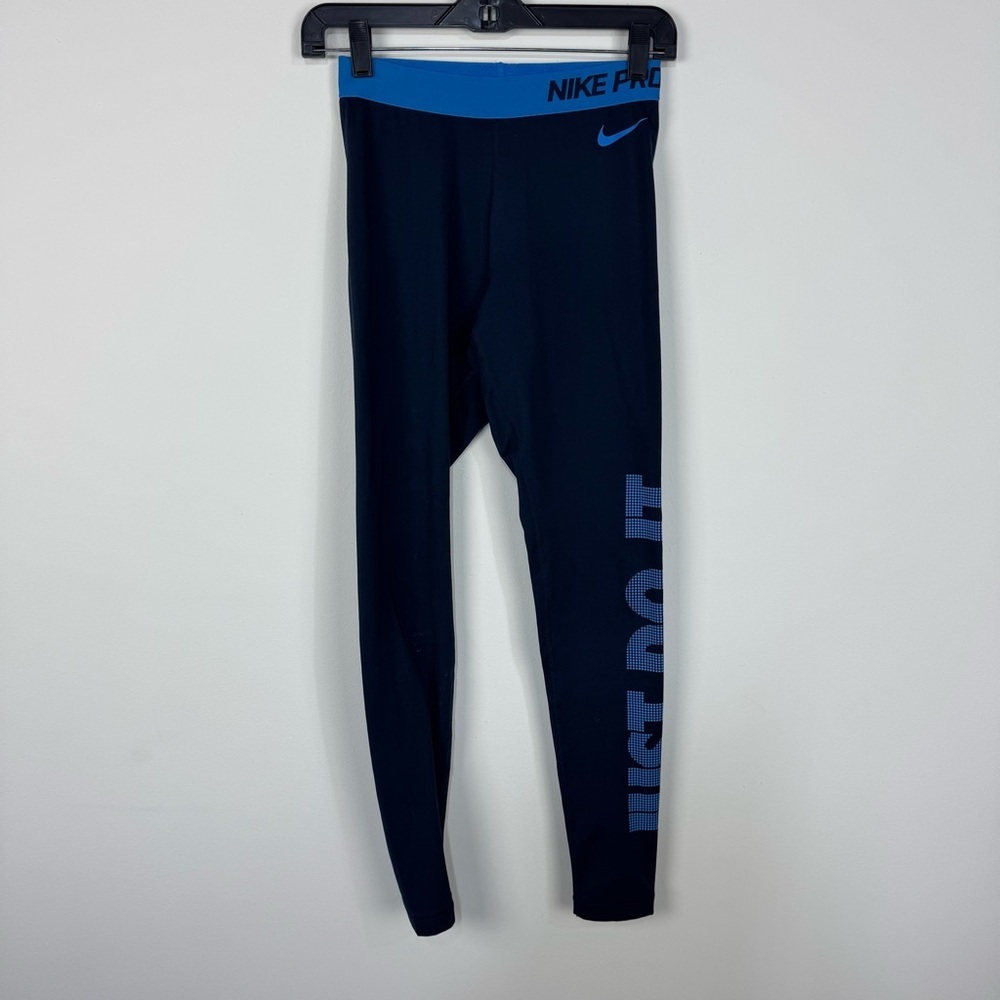 Nike Fleece Lined Blue Just Do It Full Length Leggings Workout gym
